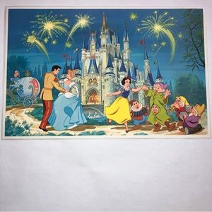Vintage 1980s Lot of 3 Walt Disney World Place Mats Castle, Chef Mickey, Parade